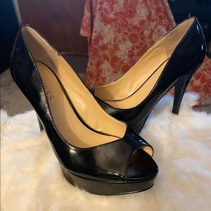 Black peep toe platform heels